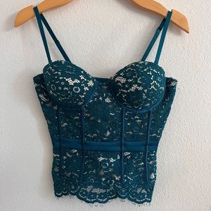 House of CB lace teal corset top with boning
